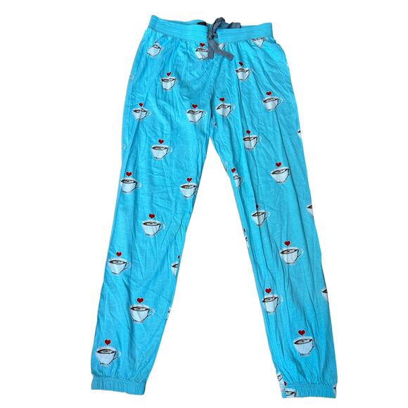 Coffee Lover Blue Pajama Bottoms SMALL Drawstring PJ's Cozy Zoe NEW no Tags $53 - Picture 5 of 8